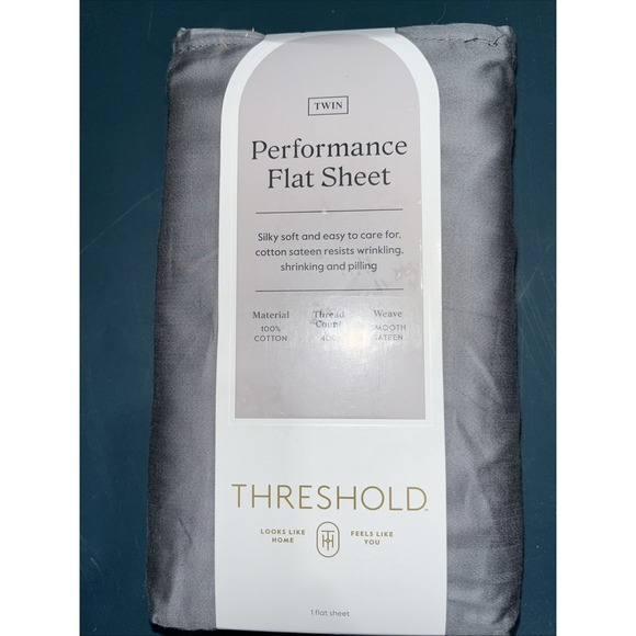 Threshold Twin  100% Cotton 400 Thread Count Dark Gray Flat Sheet - Picture 1 of 3